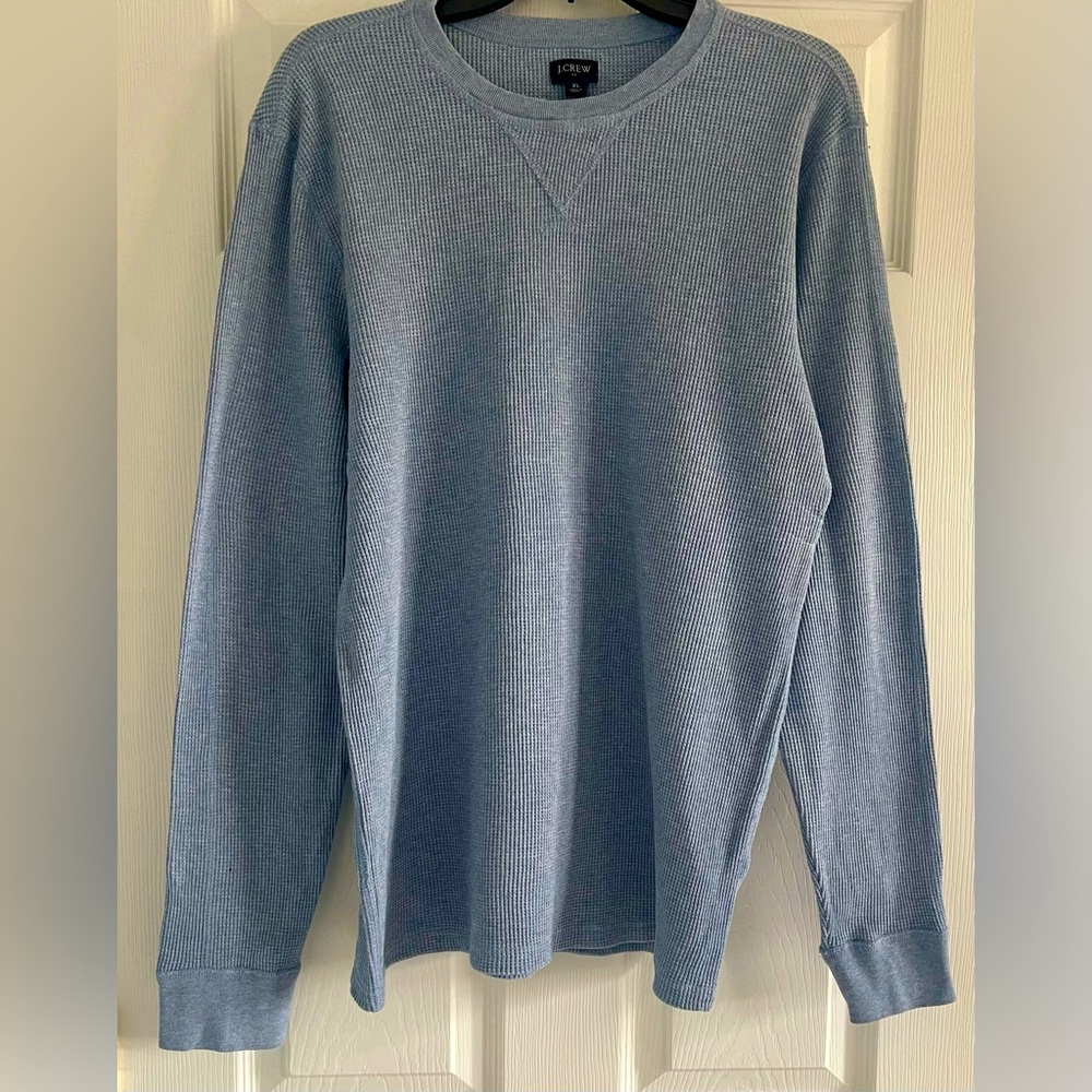 Men’s J.Crew Waffle Crew Neck Pullover, Size XL, Dusty Blue